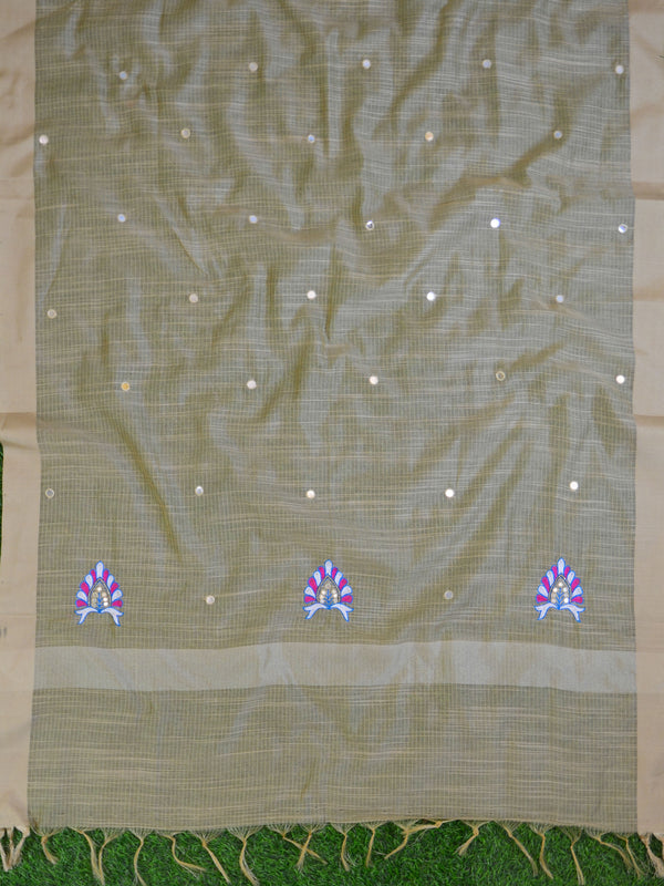 Banarasee Brocade Salwar Kameez Fabric With Mirror Work Dupatta-Pink & Beige