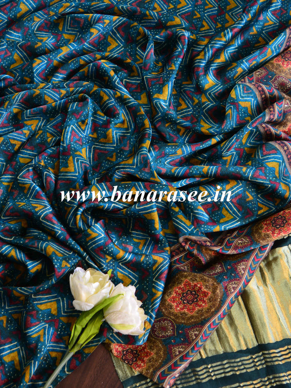 Banarasee Pure Gajji Silk Geometrical Design Dupatta-Green