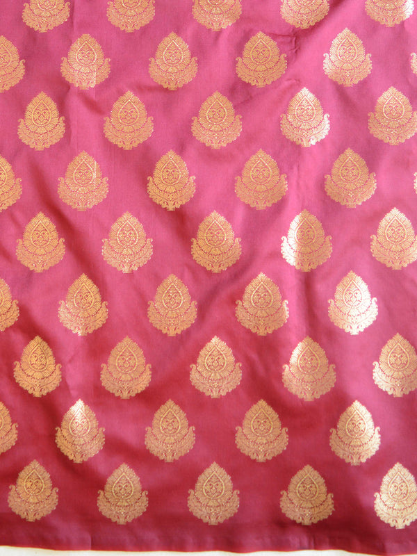 Banarasee Art Silk Buti Design Salwar Kameez Fabric With Contrast Dupatta-Maroon & Peach