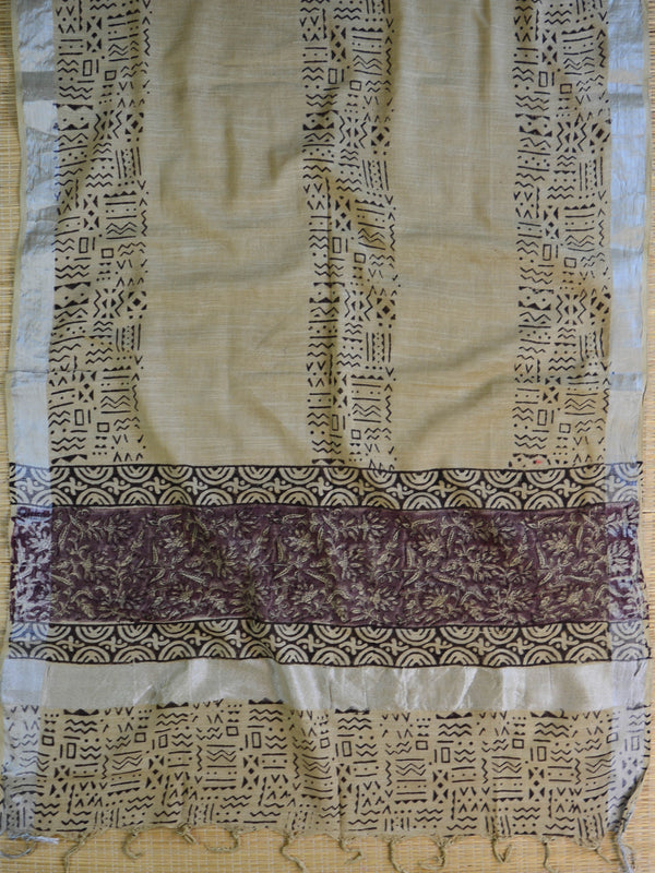 Handloom Linen Cotton Hand-Block Print Suit Set-Brown