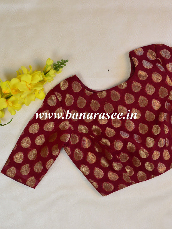 Banarasee Cotton Silk  Zari Buta Blouse-Maroon
