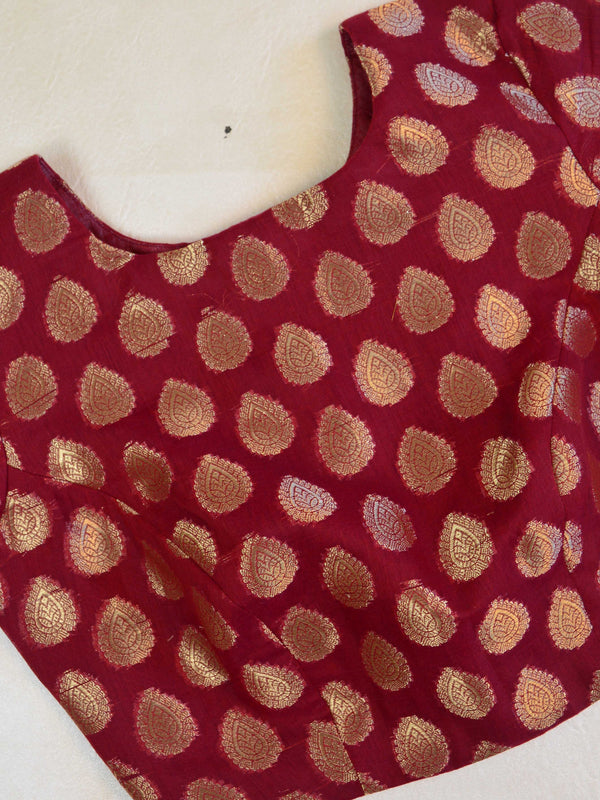 Banarasee Cotton Silk  Zari Buta Blouse-Maroon