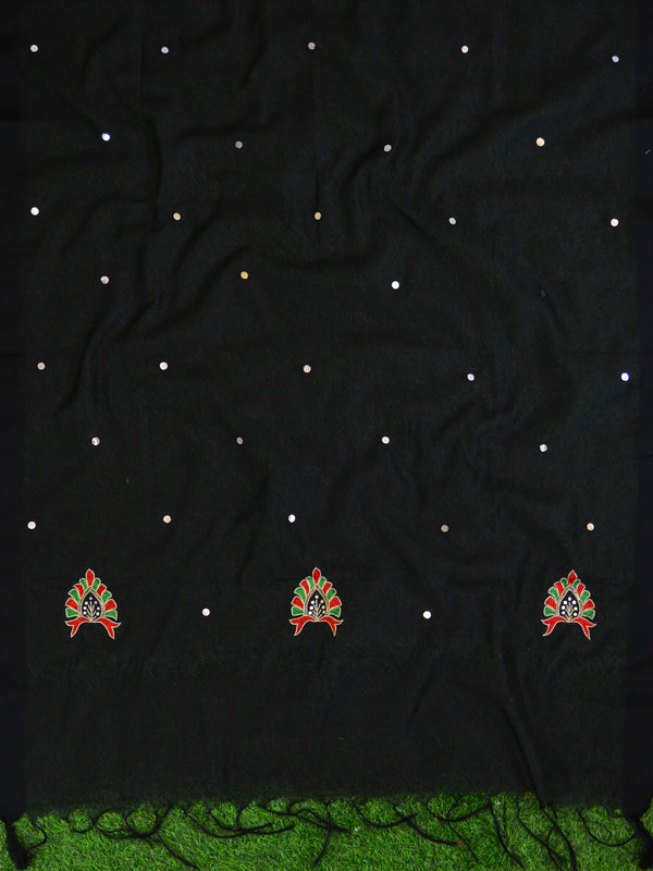 Banarasee Brocade Salwar Kameez Fabric With Mirror Work Dupatta-Rust & Black