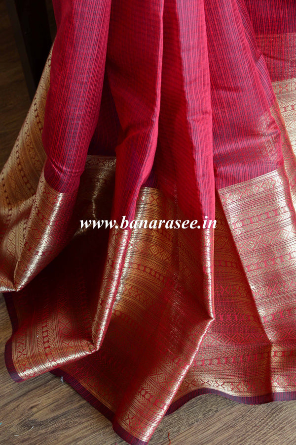 Banarasee Cotton Silk Plain Body Saree With Zari Skirt Border-Maroon