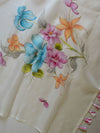 Banarasee Pure Organza Silk Saree With Hand-Paint Floral Design-White