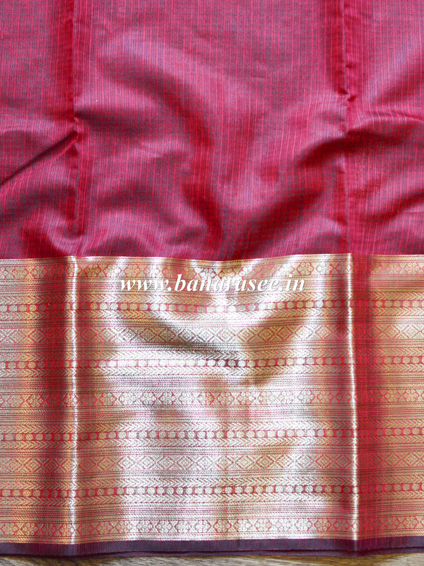 Banarasee Cotton Silk Plain Body Saree With Zari Skirt Border-Maroon
