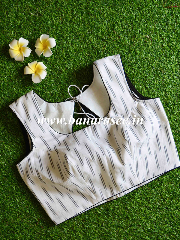 Pure Cotton Ikkat Blouse-White