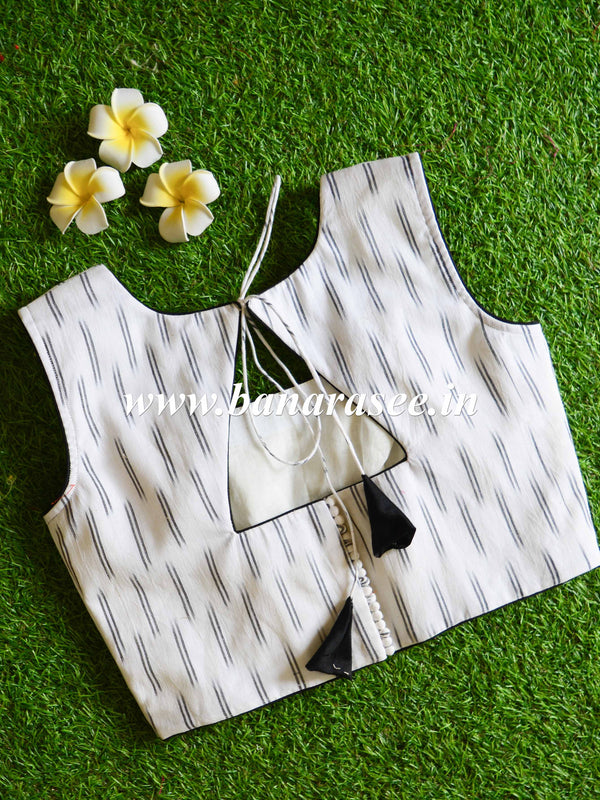 Pure Cotton Ikkat Blouse-White