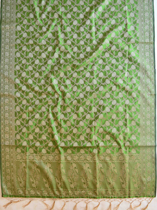 Banarasee Salwar Kameez Cotton Silk Resham Buti Woven Fabric-Olive Green