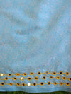 Banarasee Brocade Salwar Kameez Fabric With Mirror Work-Blue & Yellow