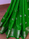Banarasee Handwoven Semi-Chiffon Saree With Silver Zari-Green