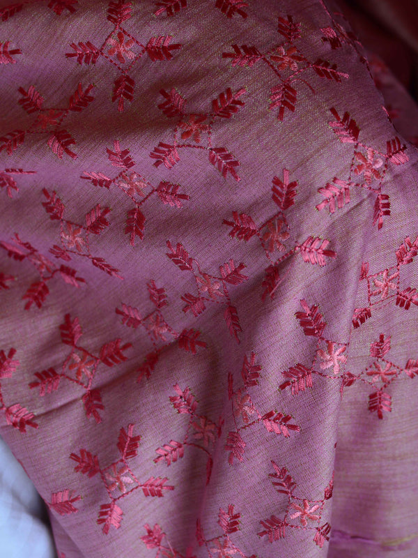 Handloom Embroidered Khadi Cotton Salwar Kameez Dupatta Set-Pink