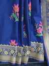 Banarasee Pure Silk Saree With Floral Jaal-Navy Blue