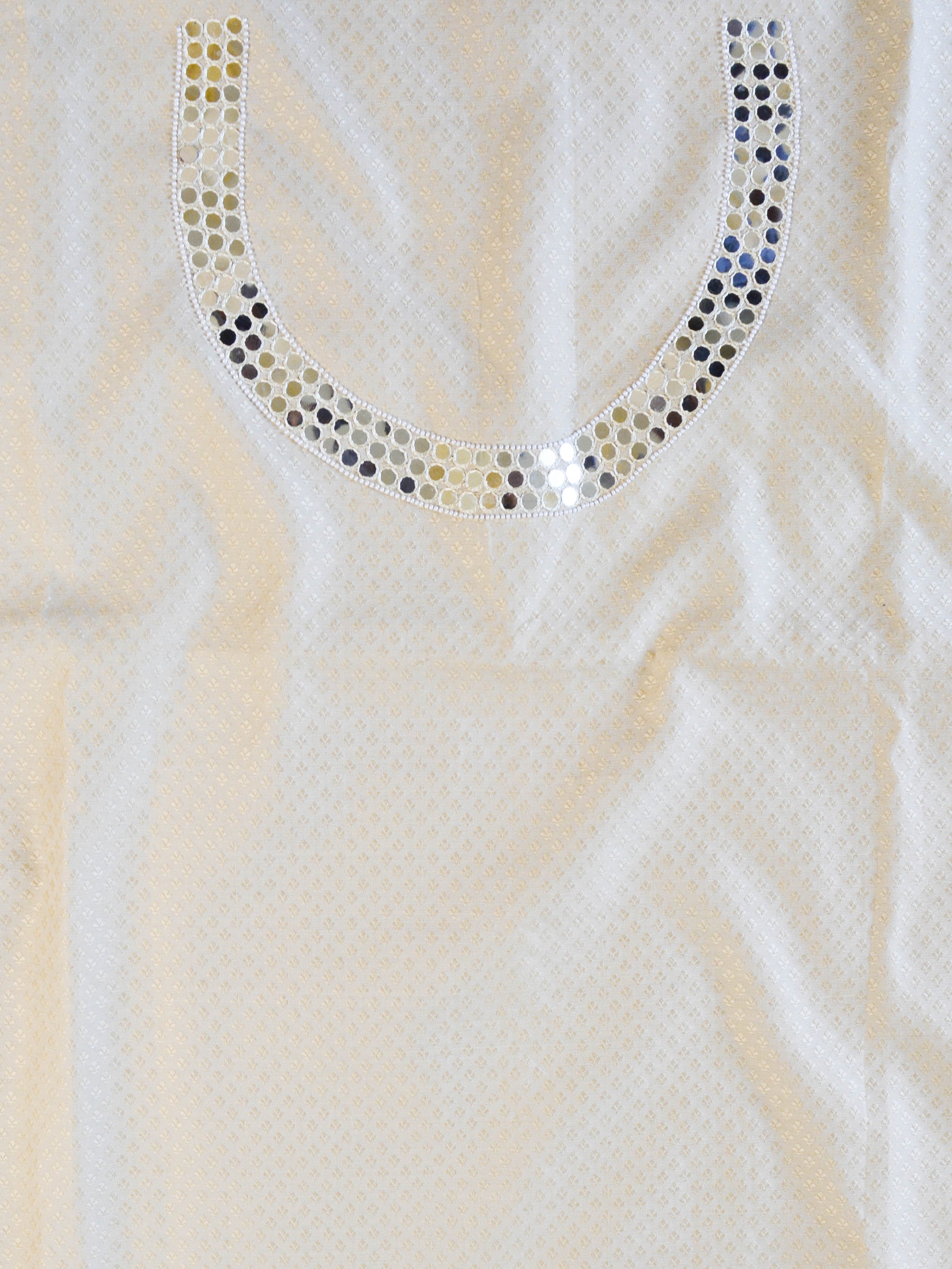 Banarasee Hand-Embroidery Chanderi Cotton Salwar Kameez Fabric With Art Silk Dupatta-Beige & Wine