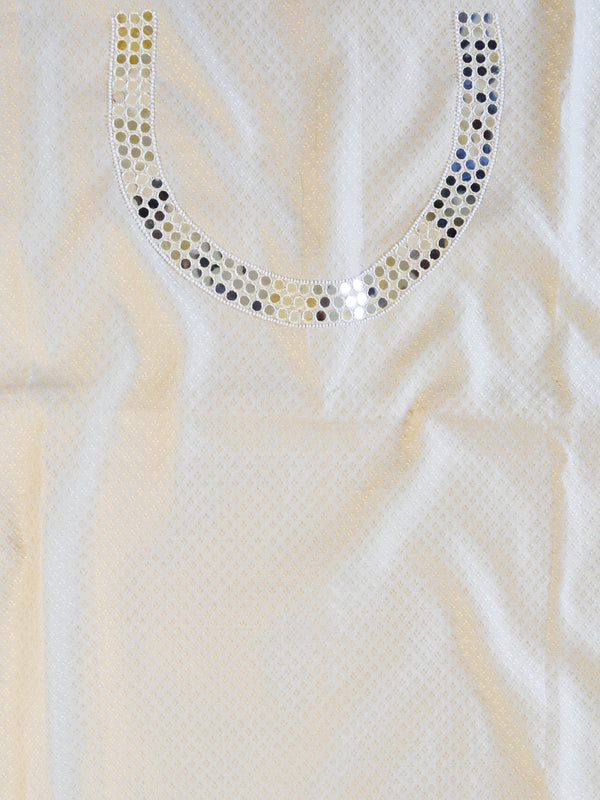 Banarasee Hand-Embroidery Chanderi Cotton Salwar Kameez Fabric With Art Silk Dupatta-Beige & Wine