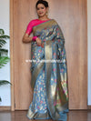Banarasee Pure Silk Saree With Floral Jaal-Grey