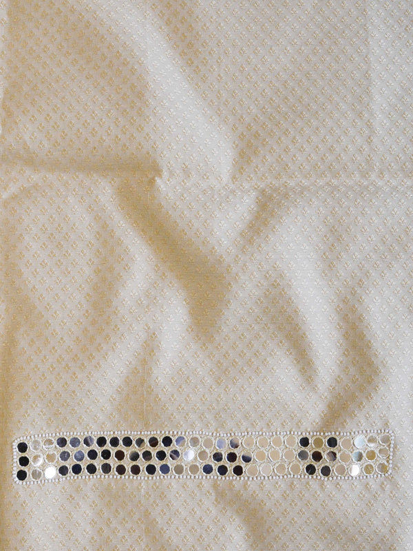 Banarasee Hand-Embroidery Chanderi Cotton Salwar Kameez Fabric With Art Silk Dupatta-Beige & Wine