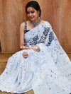 Handloom Mul Cotton Ajrakh Print Saree-White