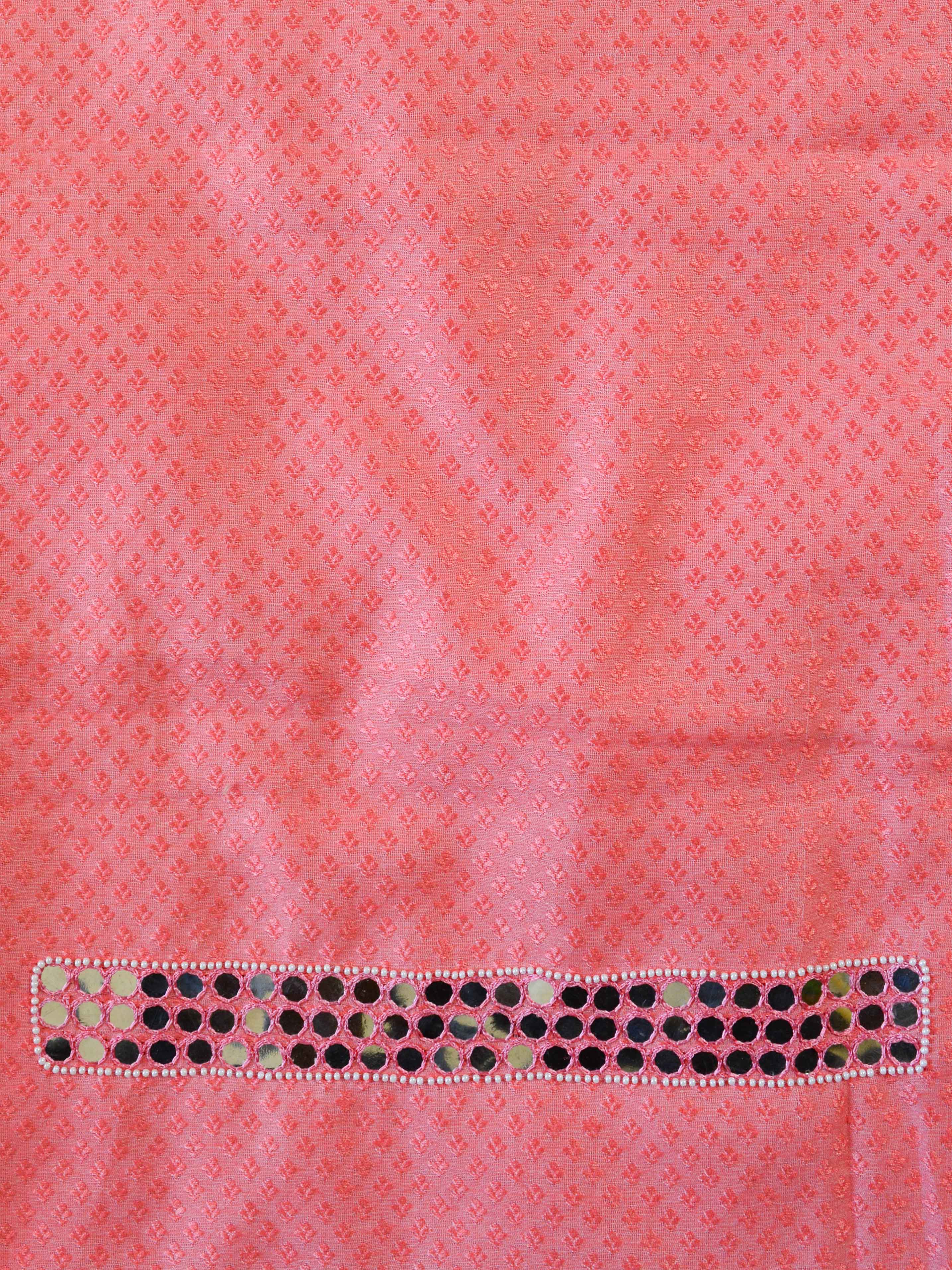 Banarasee Hand-Embroidery Chanderi Cotton Salwar Kameez Fabric With Art Silk Dupatta-Peach & Blue