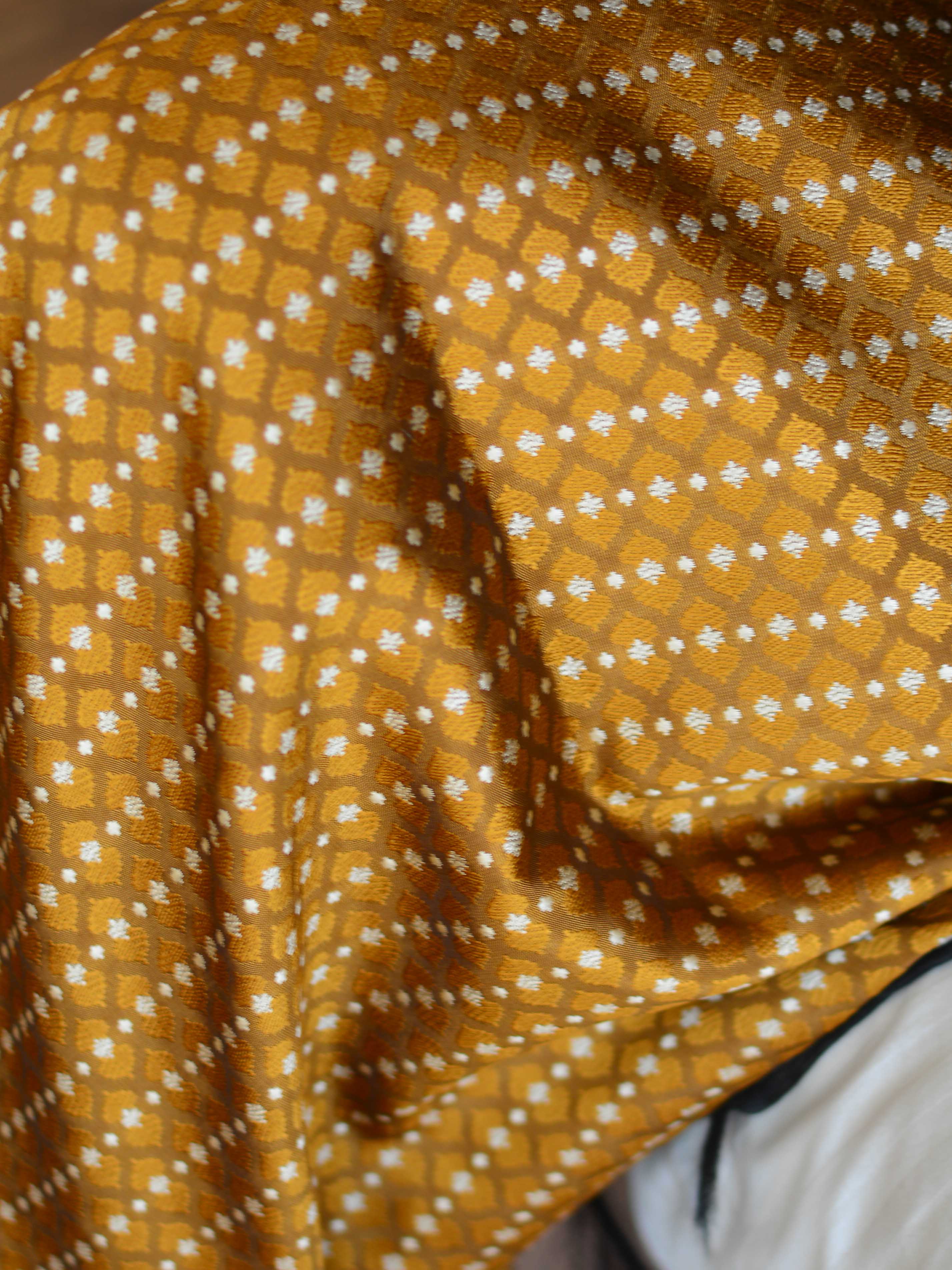 Banarasee Brocade Salwar Kameez Fabric With Organza Dupatta-Black & Mustard Yellow