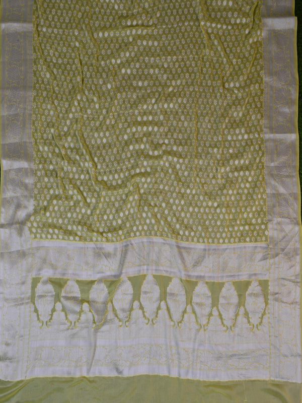 Banarasee Pure Chiffon Saree With Silver Zari Buti-Yellow