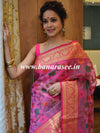 Banarasee Organza Mix Saree With Jaal Design & Floral Border-Pink