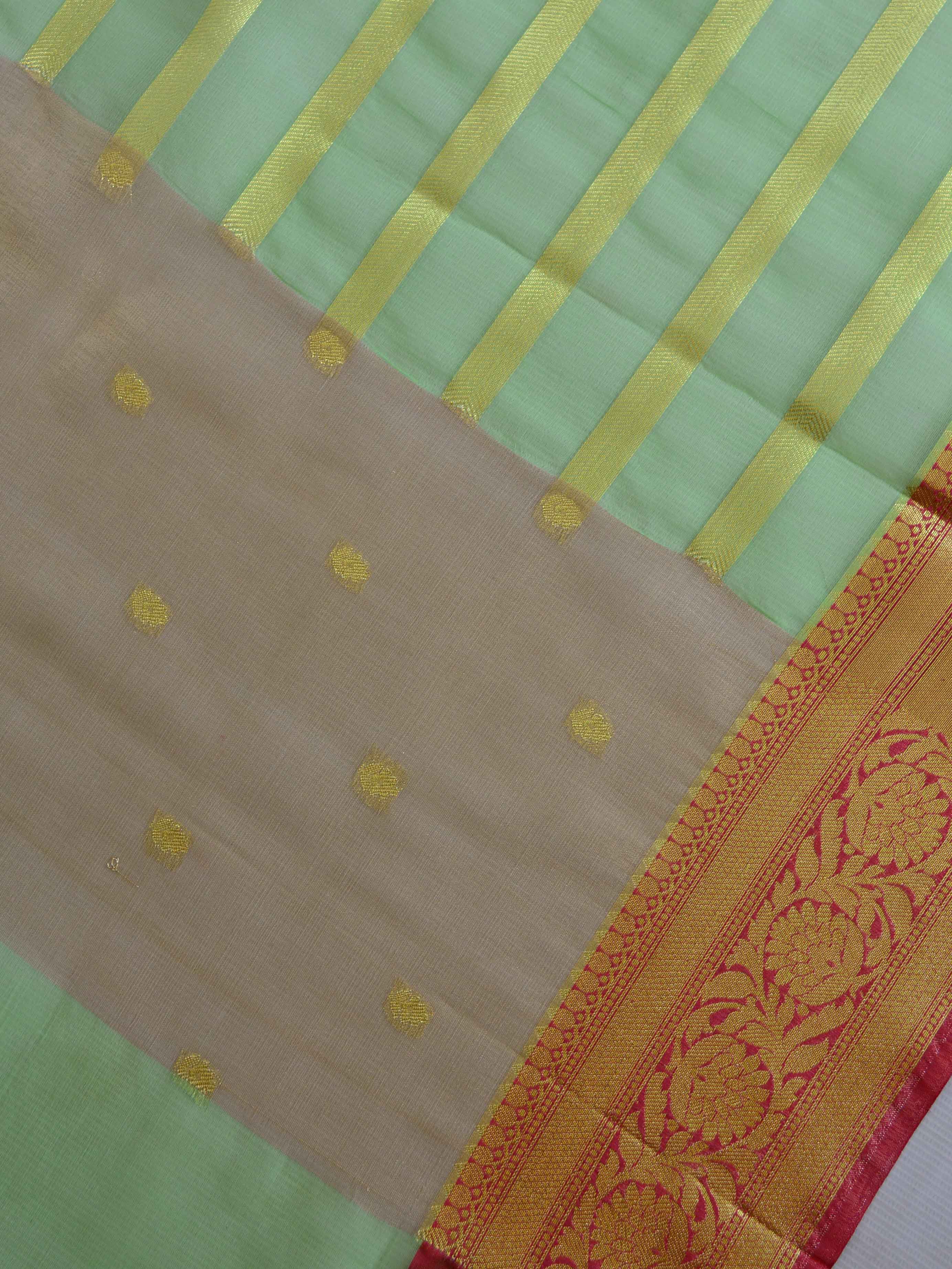 Banarasee Organza Mix Saree With Stripes Design & Zari Border-Green