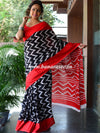 Handloom Mul Cotton Ajrakh Print Saree-Black & Red
