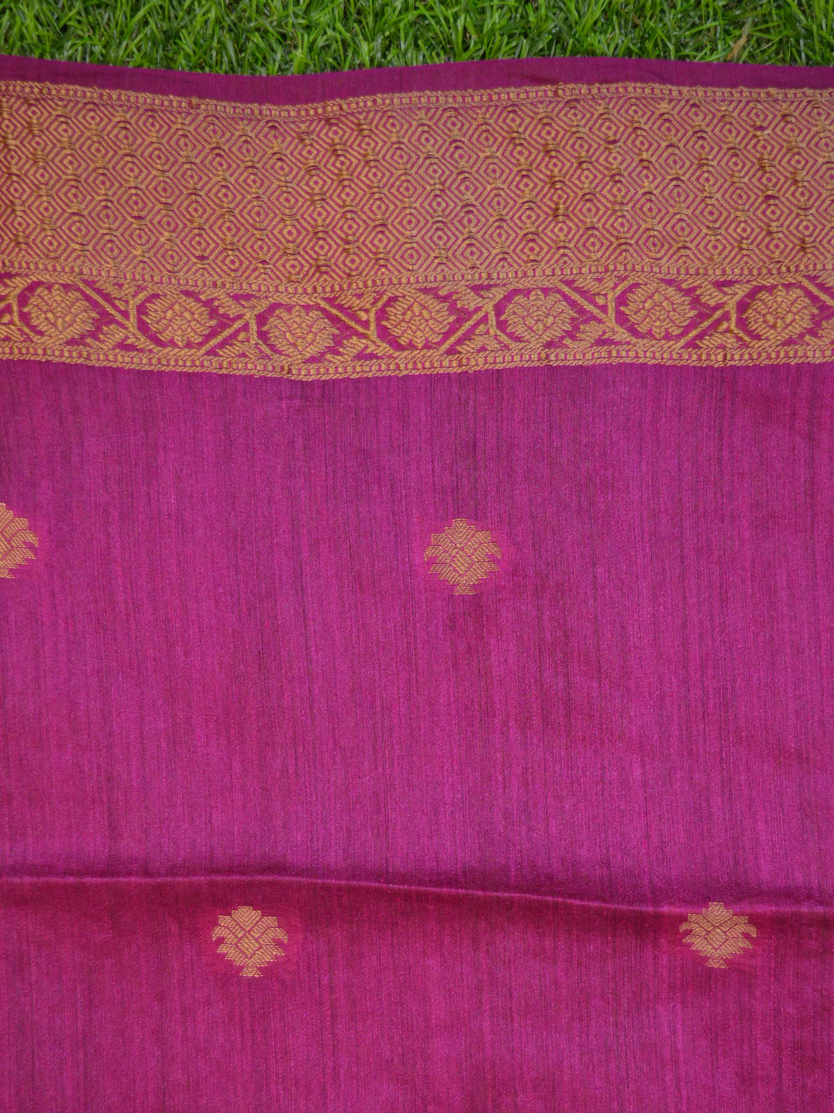 Banarasee Handwoven Pure Muga Silk Sari With Floral Border & Pallu-Gray