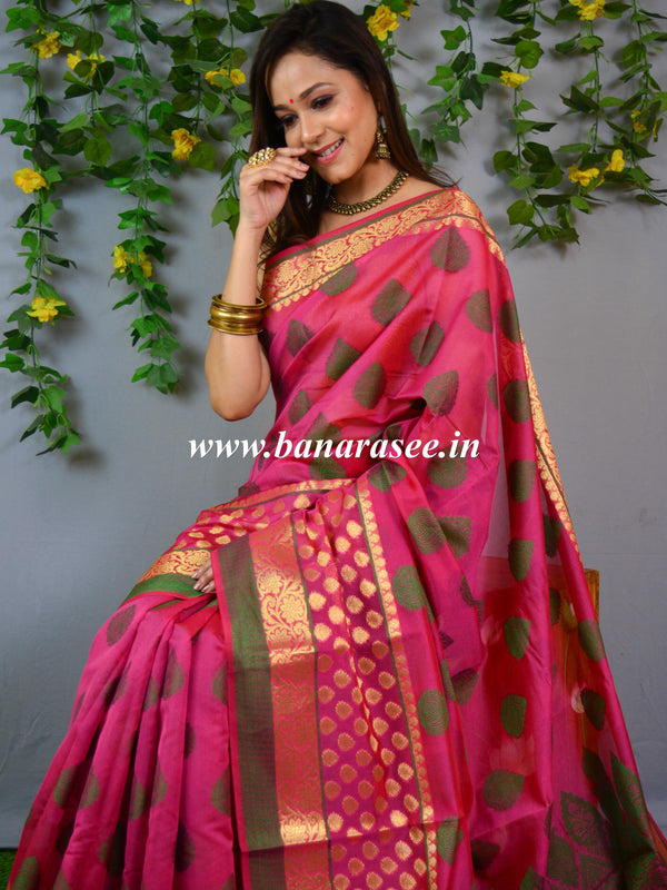 Banarasee Cotton Mix Saree With Zari & Resham Design-Pink