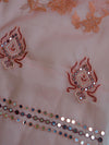 Banarasee Handwoven Organza Silk Embroidered Saree With Contrast Silk Cotton Blouse-Peach & Maroon
