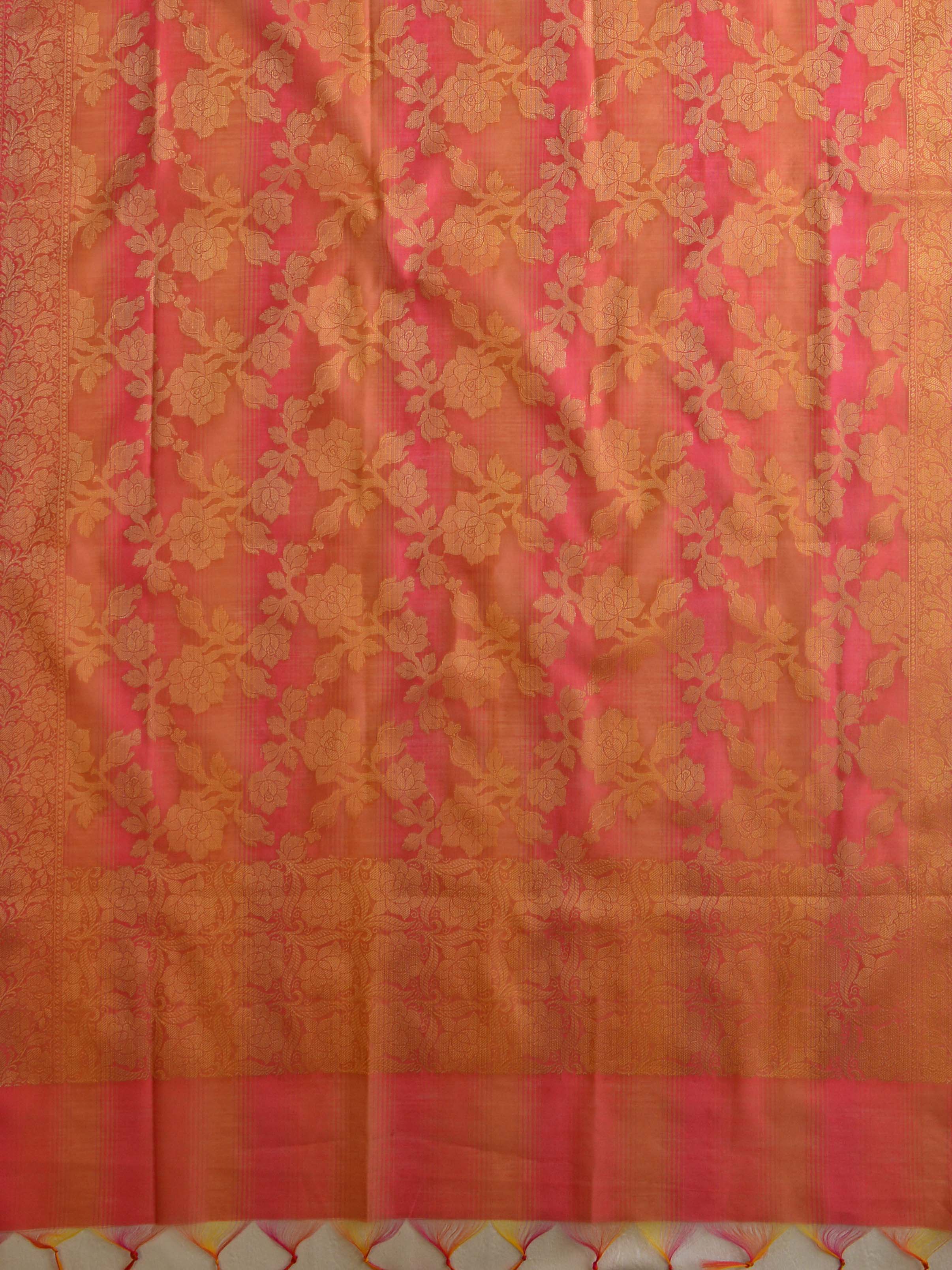 Banarasee Chanderi Cotton Stripes Salwar Kameez Fabric With Dupatta-Peach