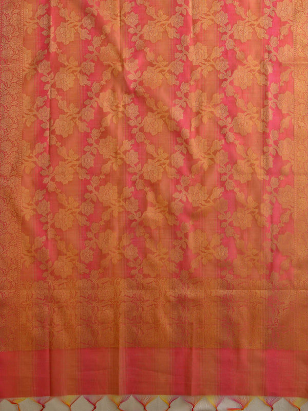 Banarasee Chanderi Cotton Stripes Salwar Kameez Fabric With Dupatta-Peach