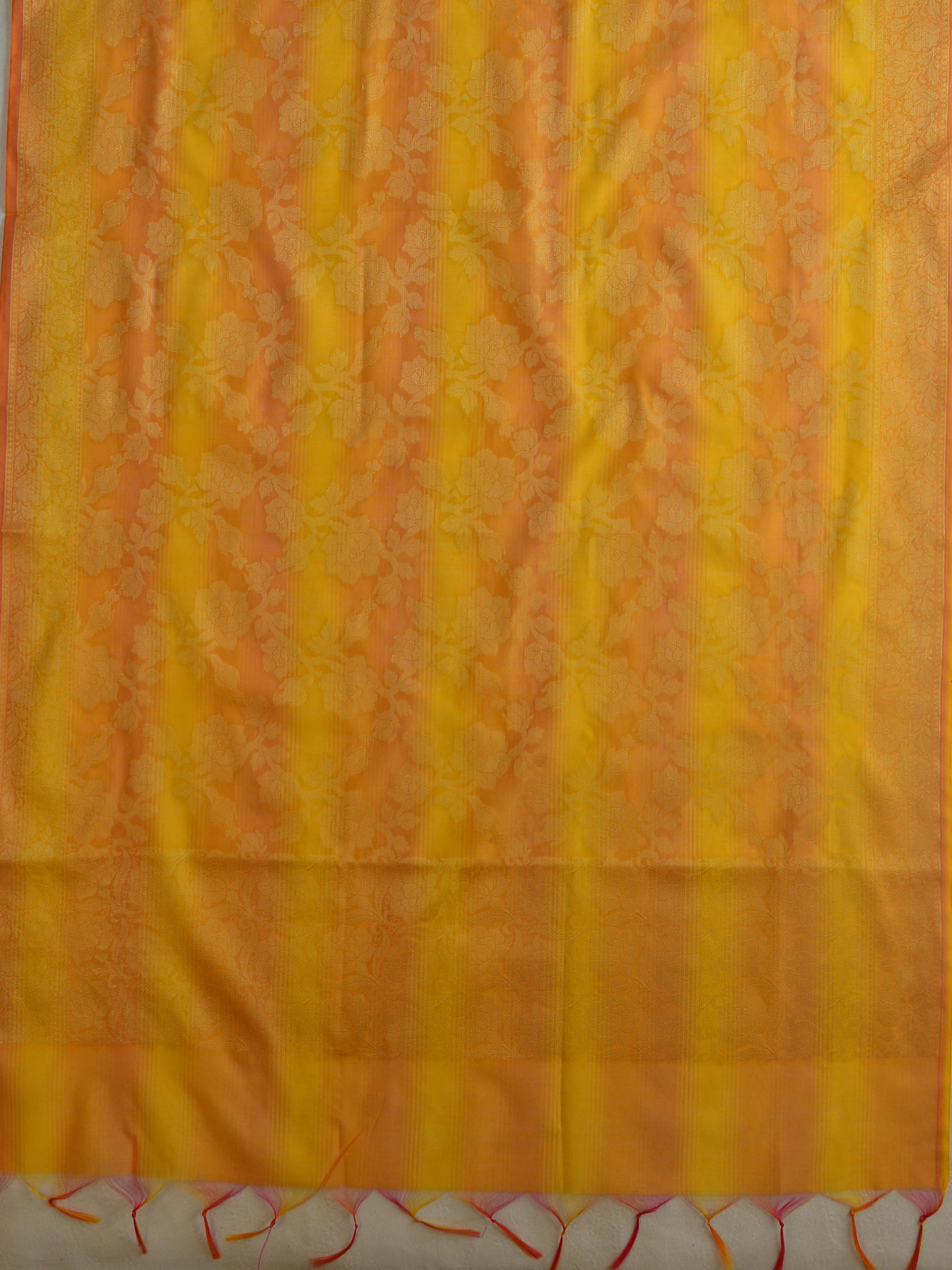 Banarasee Chanderi Cotton Stripes Salwar Kameez Fabric With Dupatta-Yellow