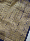 Banarasee Cotton Silk  Saree With Antique Zari Buta & Border-Deep Blue