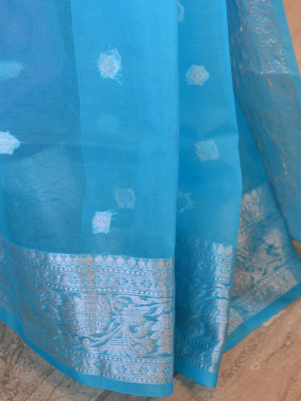 Banarasee Organza Mix Saree With Silver Zari-Sky Blue