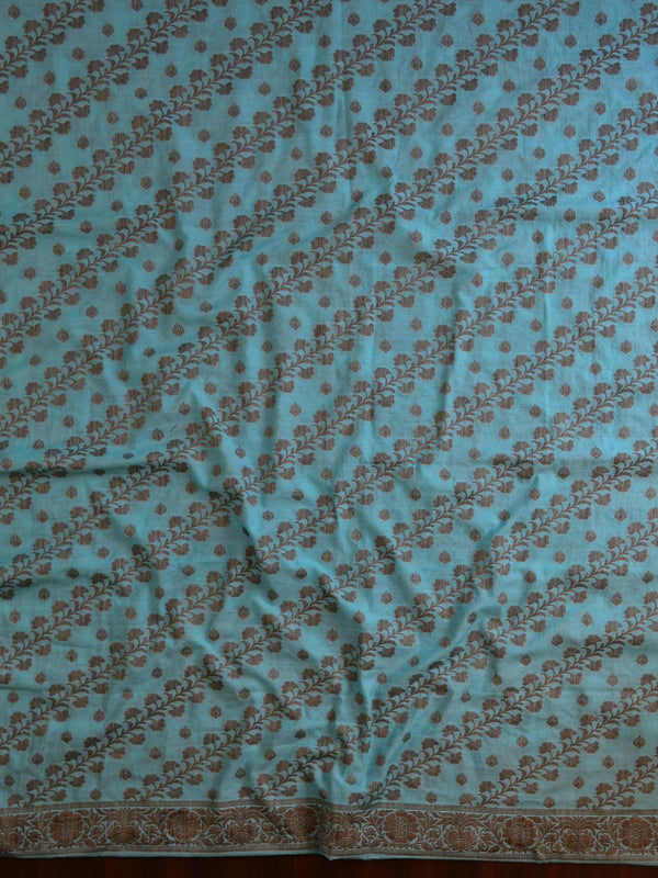 Banarasee Cotton Mix Ghichha Work Salwar Kameez Fabric With Dupatta-Blue & Peach