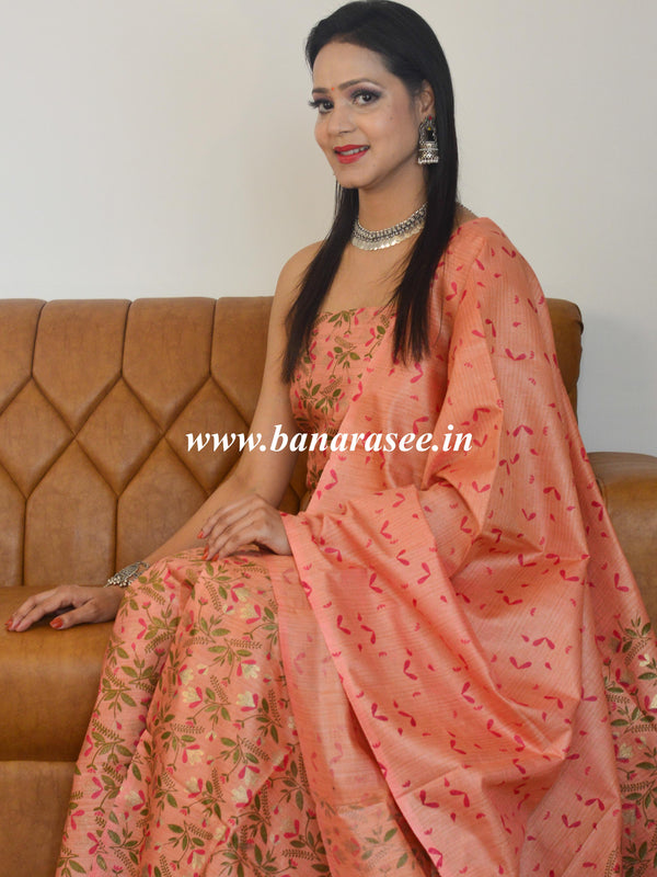 Handloom Block Printed Khadi Cotton Salwar Kameez Dupatta Set-Peach