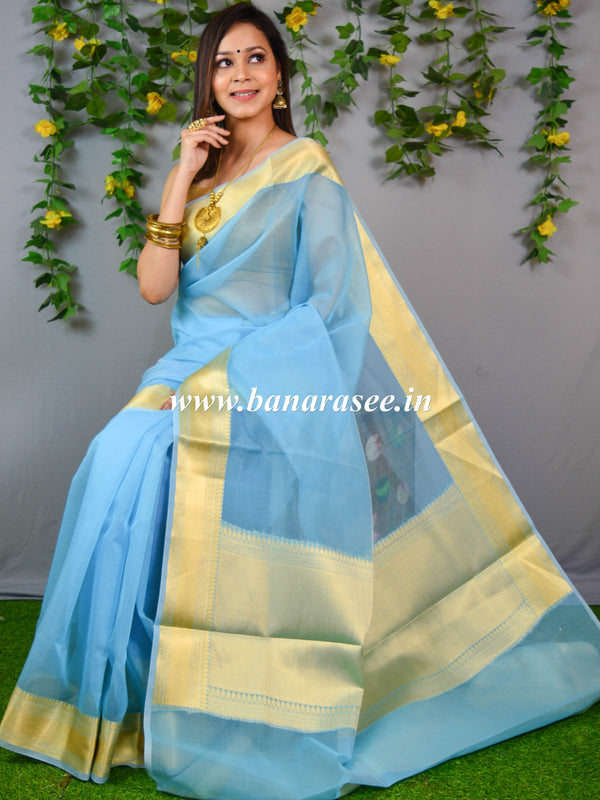 Banarasee Organza Mix Saree With Zari Border-Blue