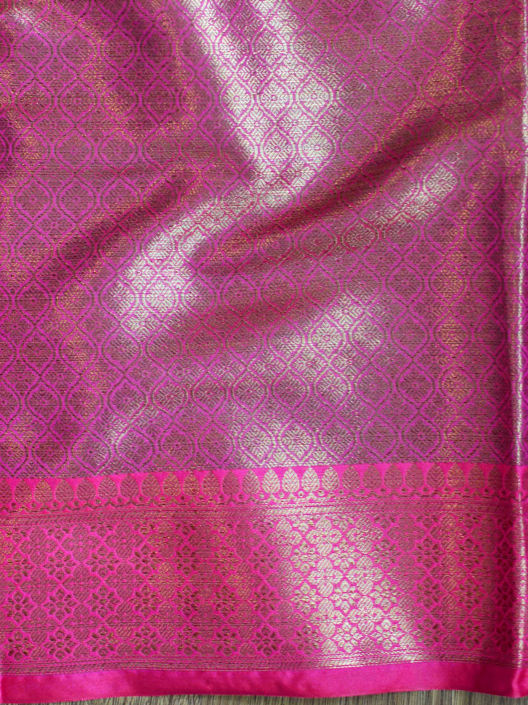 Banarasee Cotton Silk Saree With Antique Zari Buti & Contrast Floral Border-Black