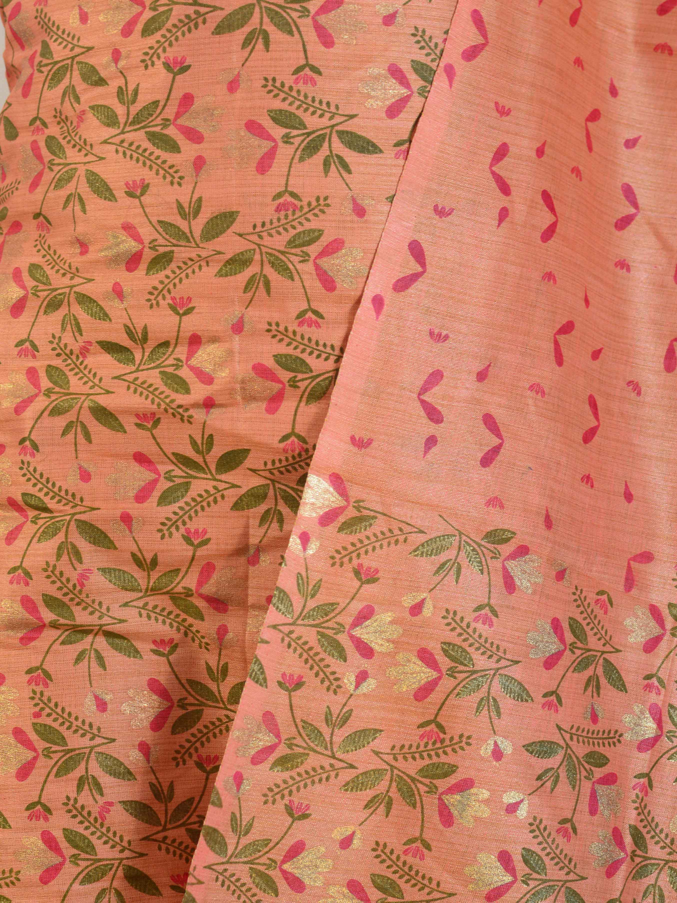 Handloom Block Printed Khadi Cotton Salwar Kameez Dupatta Set-Peach