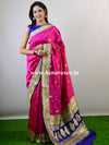 Banarasee Handloom Pure Katan Silk Sari With Skirt Border-Magenta