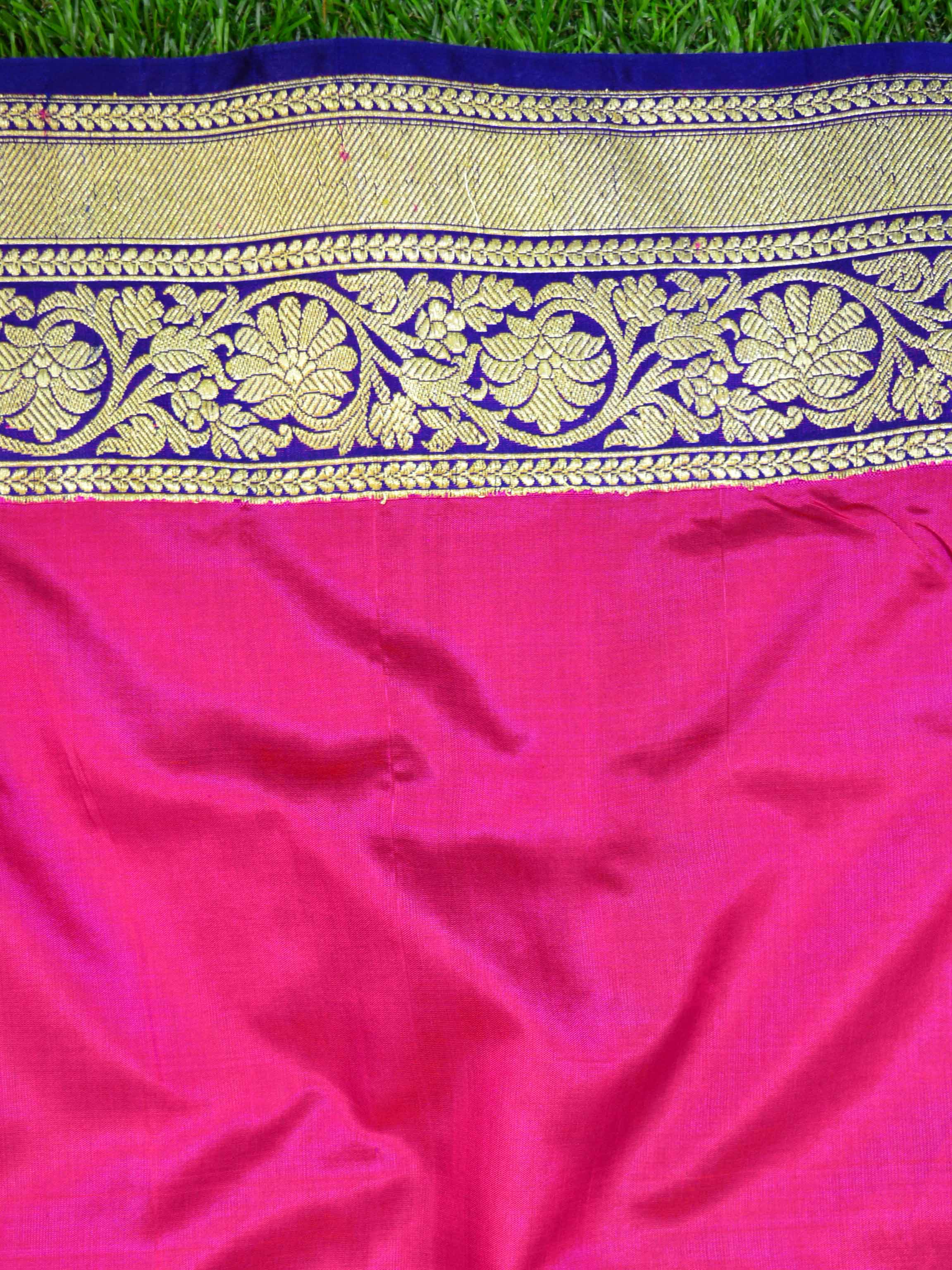 Banarasee Handloom Pure Katan Silk Sari With Skirt Border-Magenta