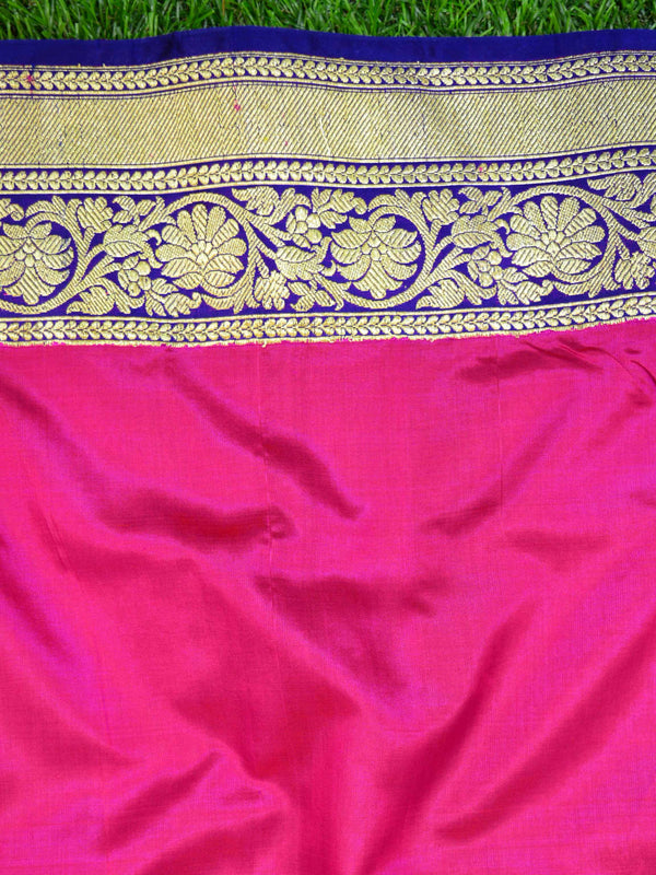 Banarasee Handloom Pure Katan Silk Sari With Skirt Border-Magenta