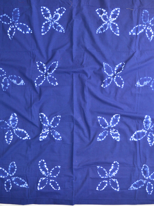 Handloom Mul Cotton Block Print Suit Set With Chanderi Dupatta-Blue & Yellow