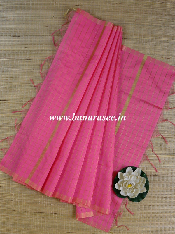 Banarasee Art Silk Checks Design Dupatta-Pink