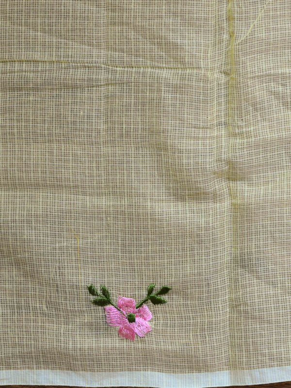 Kota Doria Cotton Mix Saree With Embroidery Work-Pink