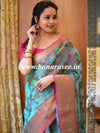 Banarasee Organza Mix Saree With Jaal Design & Floral Border-Blue