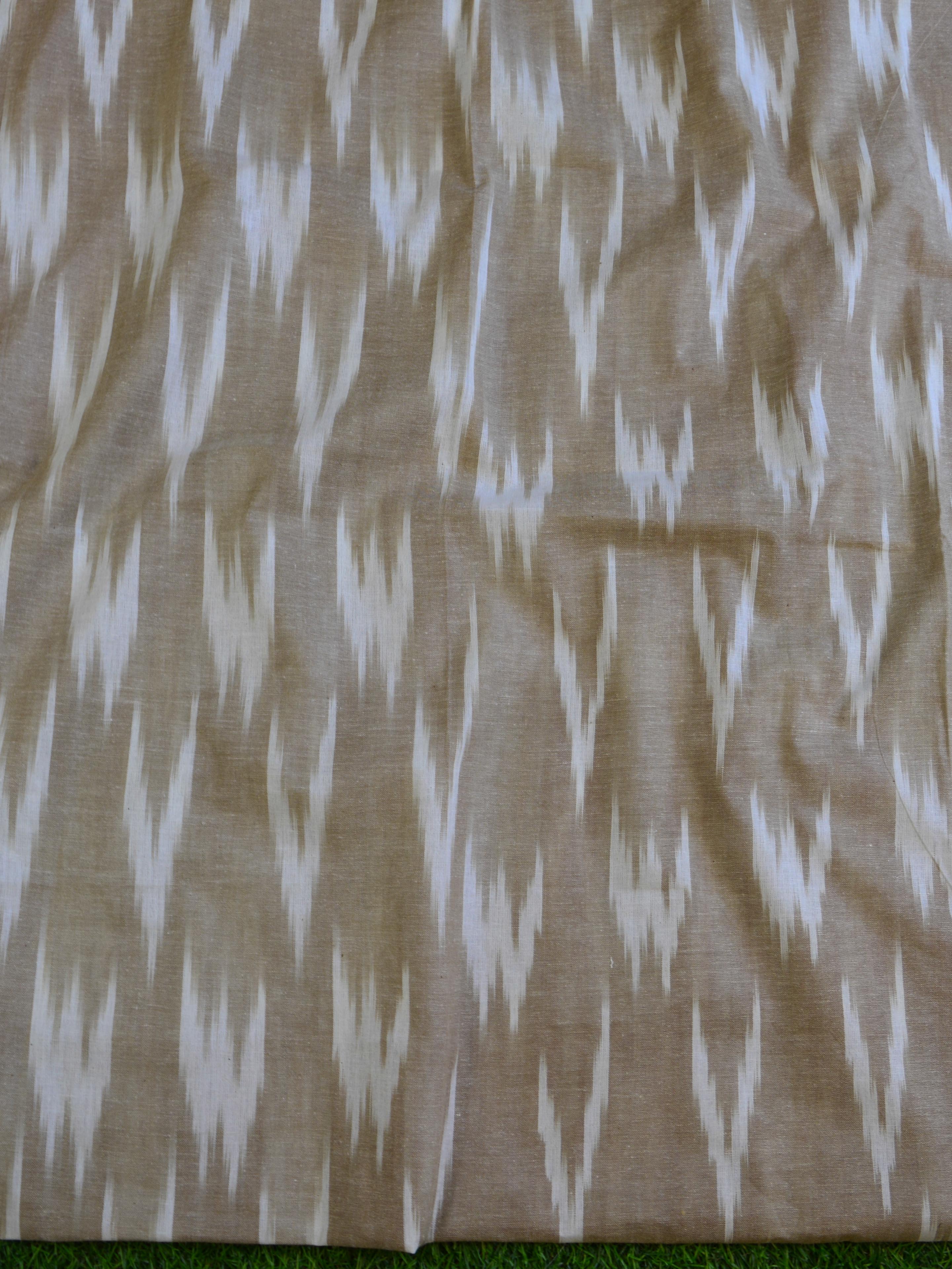 Bhagalpuri Pure Ikkat Kameez With Linen Cotton Shibori Dupatta-Beige