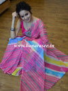 Pure Cotton Kota Doria Saree With Hand-Dyed Leheriya Design-Pink